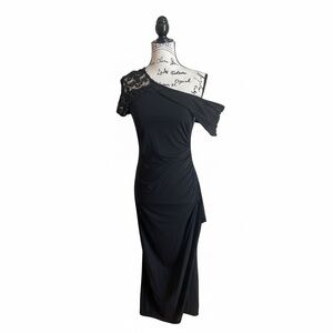 Varley Black One-Shoulder Dress with Lace